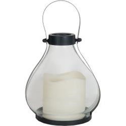 Glass School Lantern – Black Metal + Faux Candle
