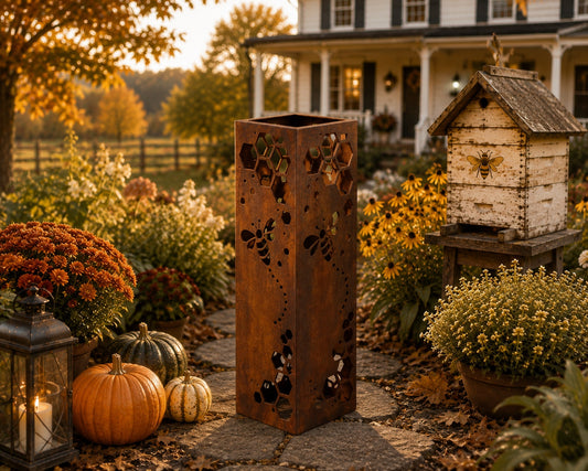 24 inch Honeycomb Bee rustic steel garden column