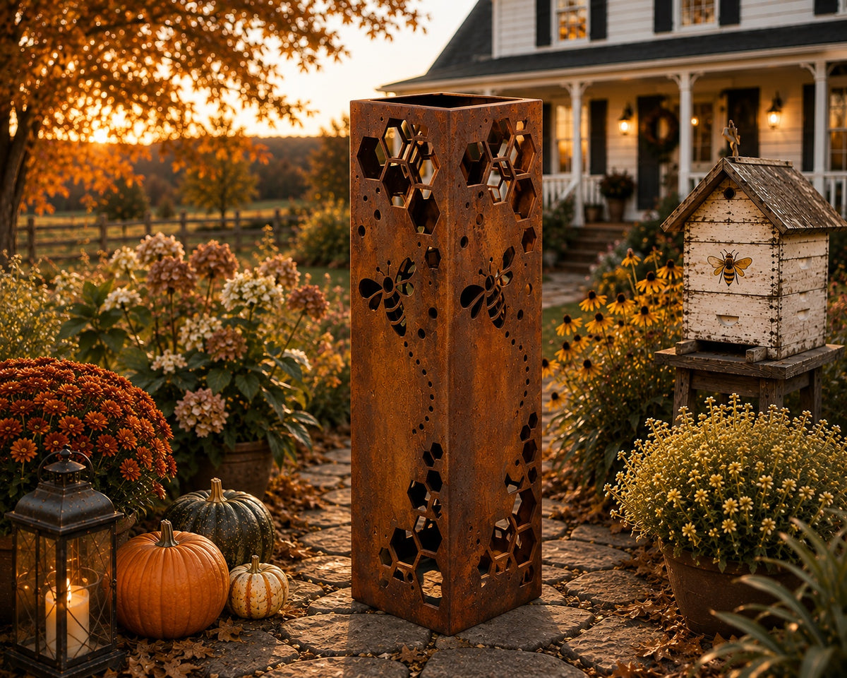 32 inch Honeycomb Bee rustic steel garden column