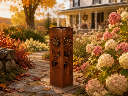 18 inch Hydrangea rustic steel garden column