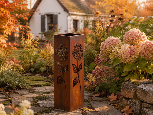 24 inch Hydrangea rustic steel garden column