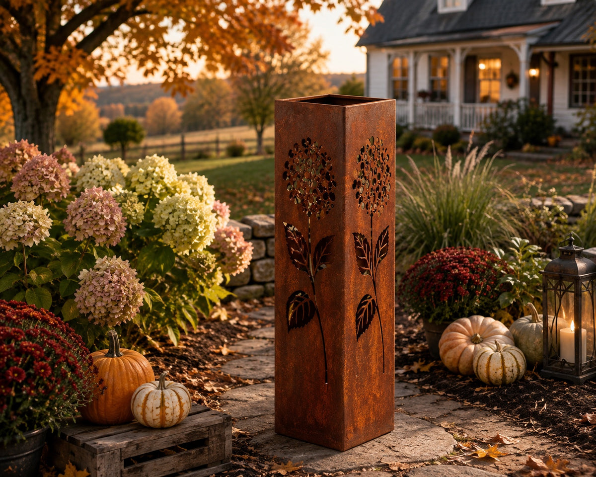 32 inch Hydrangea rustic steel garden column