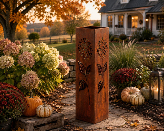 32 inch Hydrangea rustic steel garden column
