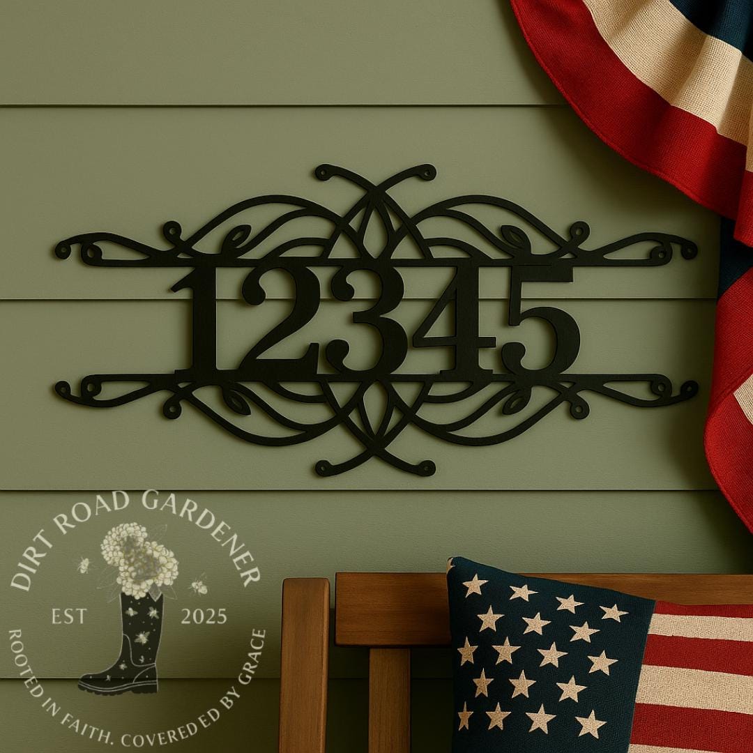 Scrolled Metal Address Sign | Custom House Number | Farmhouse Front Porch Decor