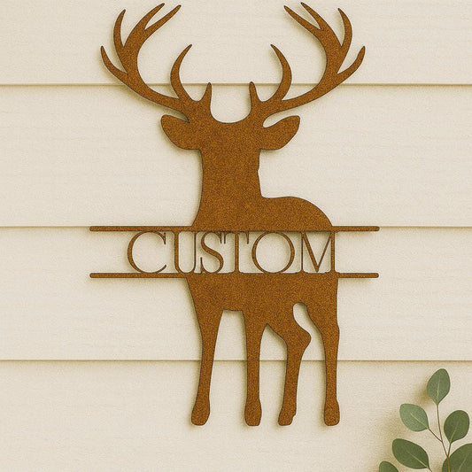 Personalized Deer Metal Sign | Custom Cabin or Hunting Lodge Decor | Rustic Farmhouse Wall Art