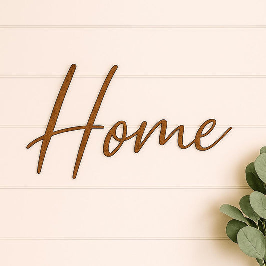 Home Metal Word Sign | Farmhouse Wall Decor | Rustic Steel Script Wall Art