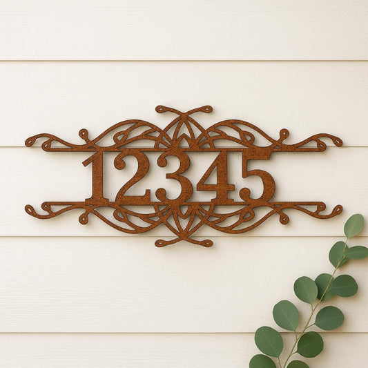 Scrolled Metal Address Sign | Custom House Number | Farmhouse Front Porch Decor