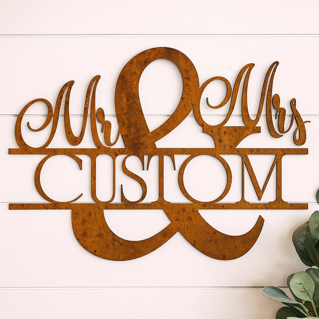Mr & Mrs Personalized Metal Sign | Custom Last Name Wall Art | Farmhouse Decor