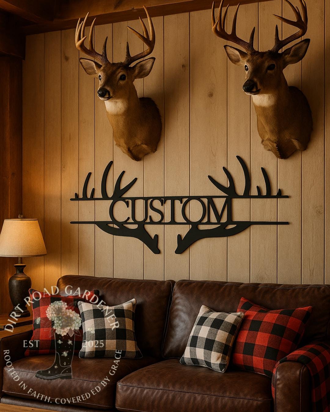 Personalized Deer Antler Metal Sign | Custom Last Name Wall Art | Rustic Cabin & Lodge Decor