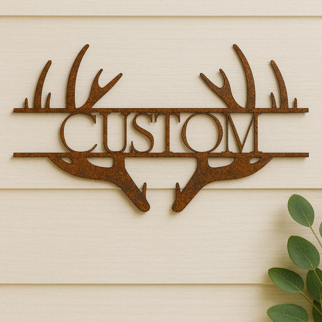 Personalized Deer Antler Metal Sign | Custom Last Name Wall Art | Rustic Cabin & Lodge Decor