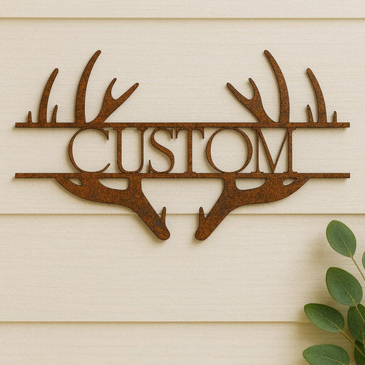 Personalized Deer Antler Metal Sign | Custom Last Name Wall Art | Rustic Cabin & Lodge Decor