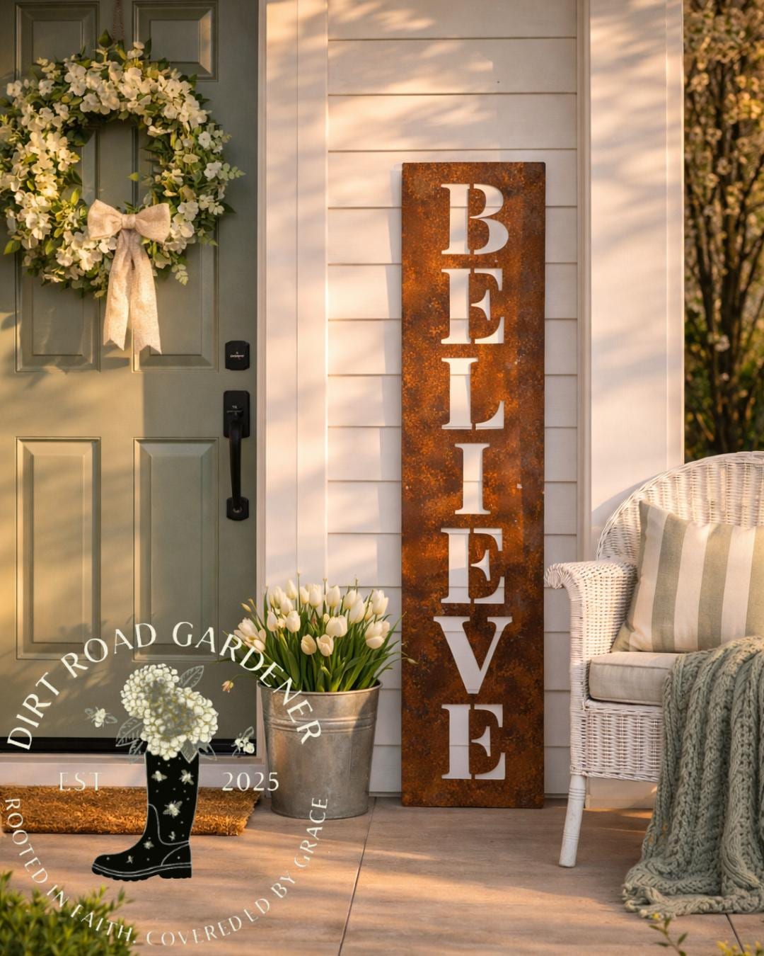 Handcrafted Steel BELIEVE Porch Sign | Farmhouse Leaner