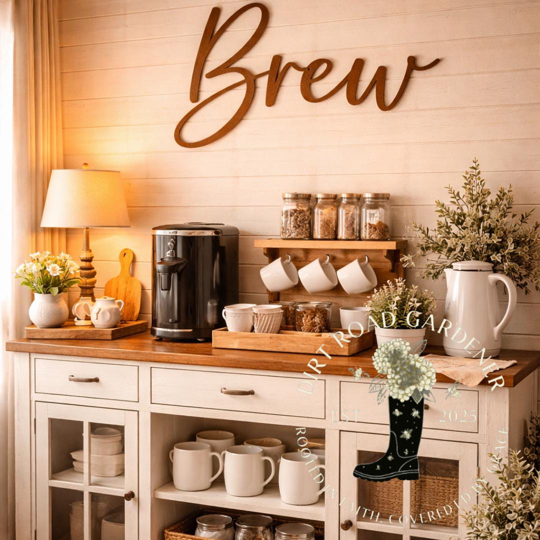 BREW Coffee Bar or Restaurant Farmhouse Country Cottage Word Sign