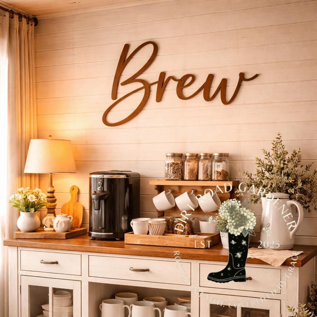 BREW Coffee Bar or Restaurant Farmhouse Country Cottage Word Sign