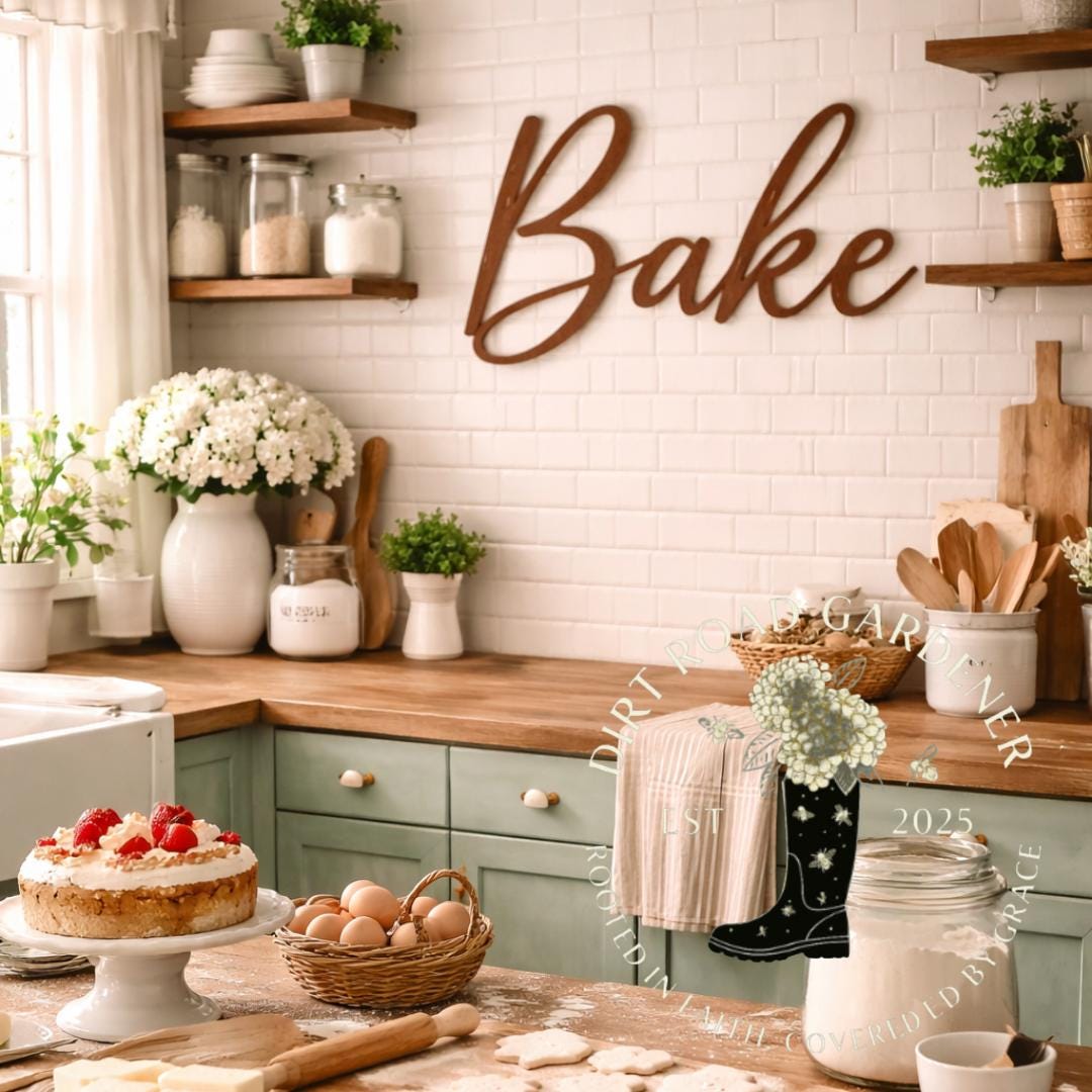 BAKE Kitchen or Bakery Farmhouse Country Cottage Word Sign