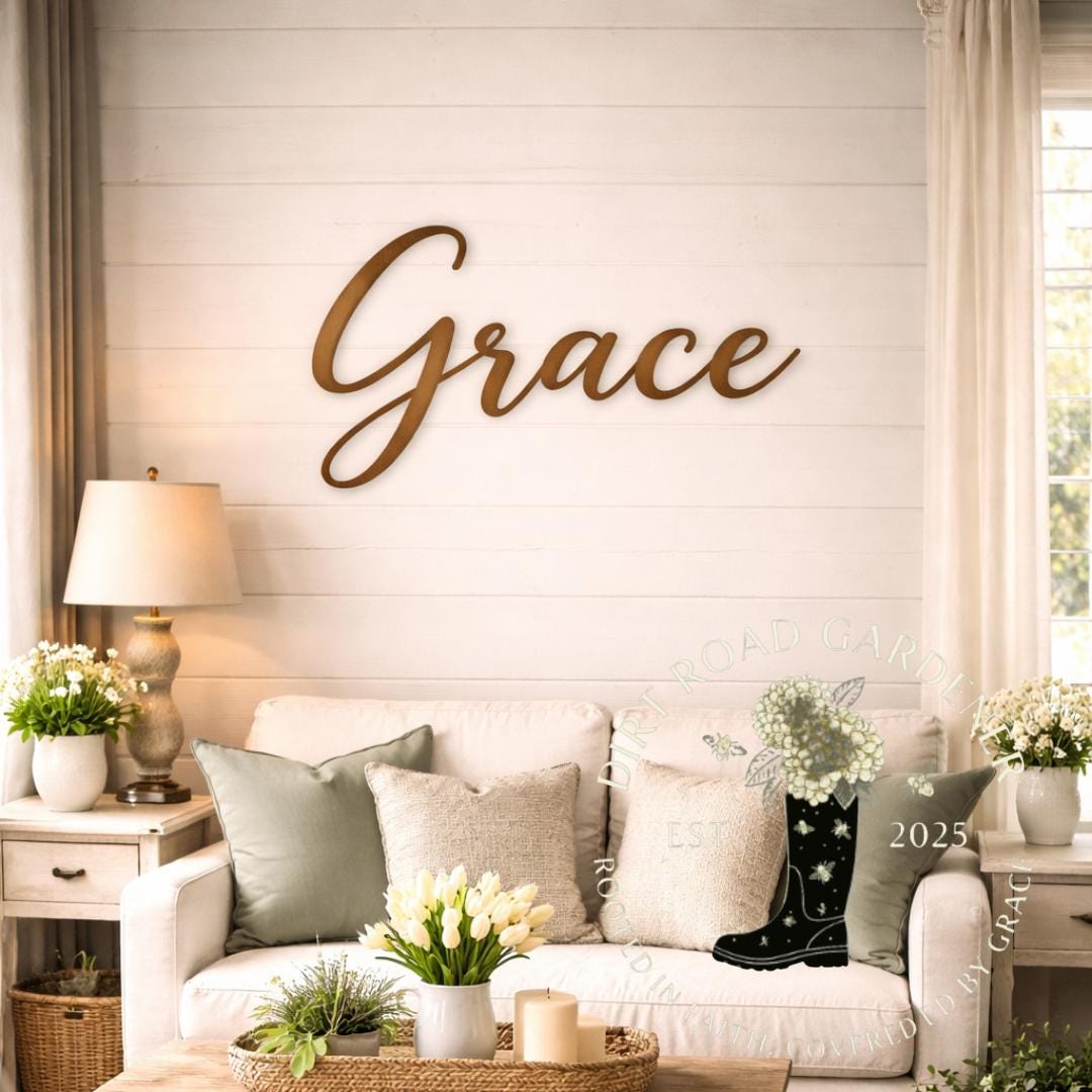 GRACE Cottage Farmhouse Script Word Sign