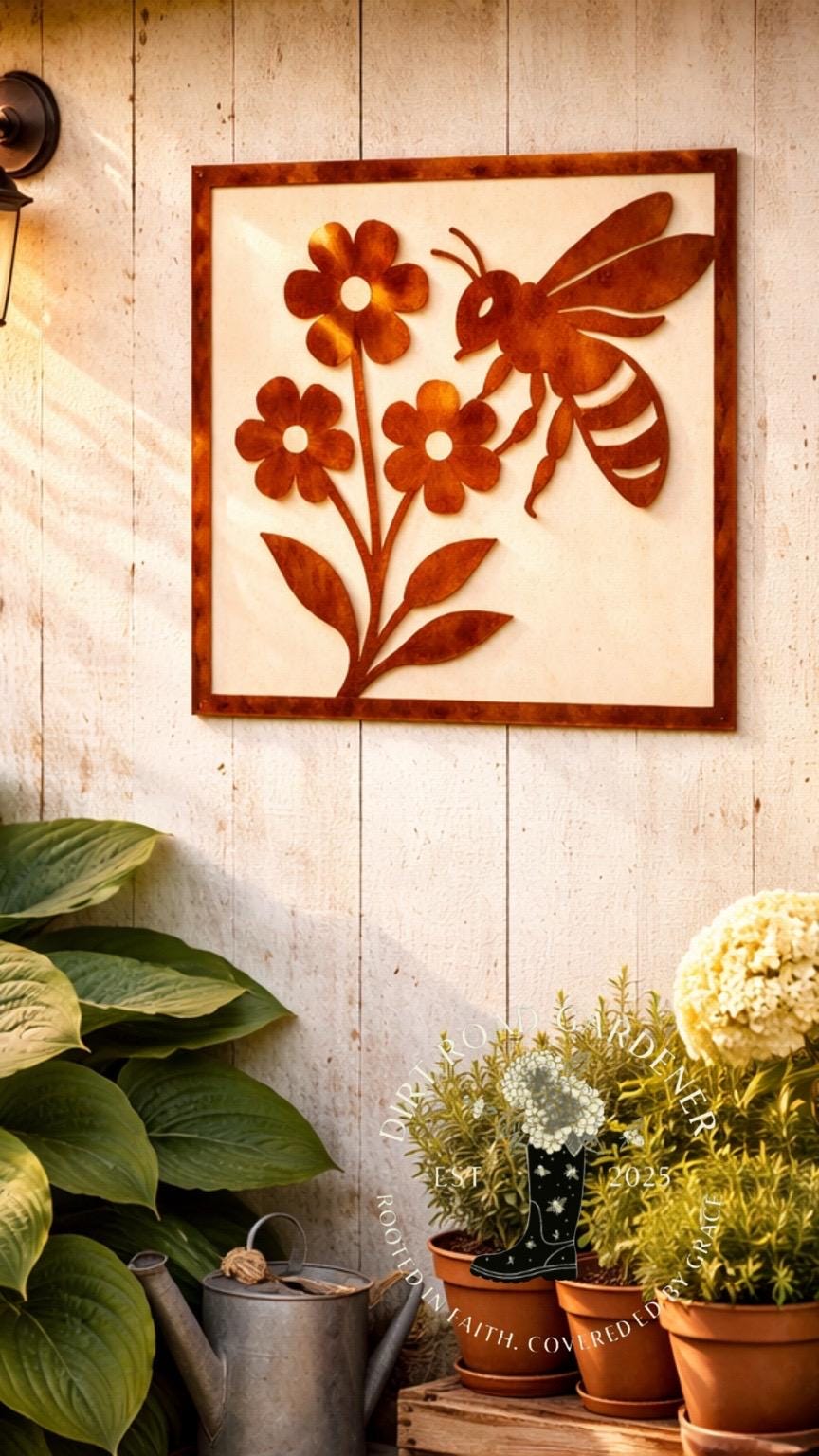 Bee and Floral Wall Art | Cottage Farmhouse Garden & Yard Decor