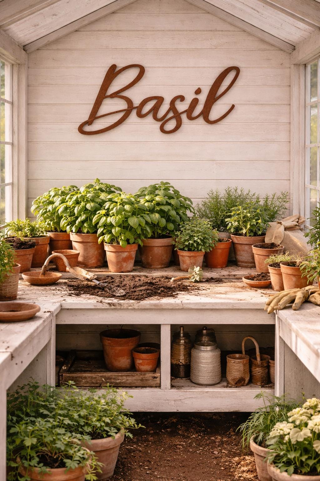 Basil Metal Word Sign | Rustic Herb Garden Decor