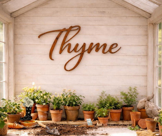 Thyme Metal Word Sign | Herb Garden Wall Decor | Rustic Potting Shed Sign | Farmhouse Kitchen Metal Word