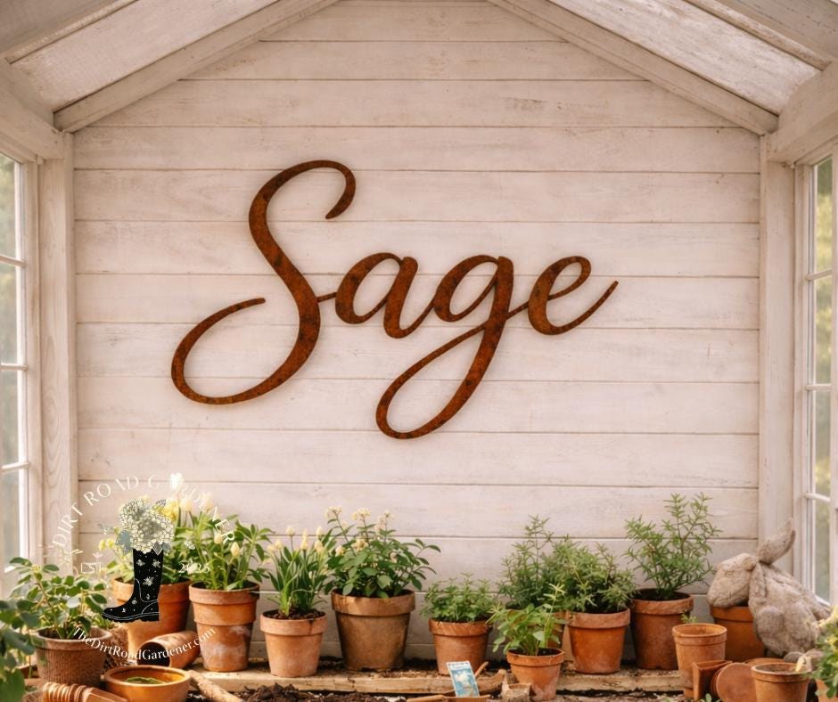 Sage Metal Word Sign | Rustic Garden Decor