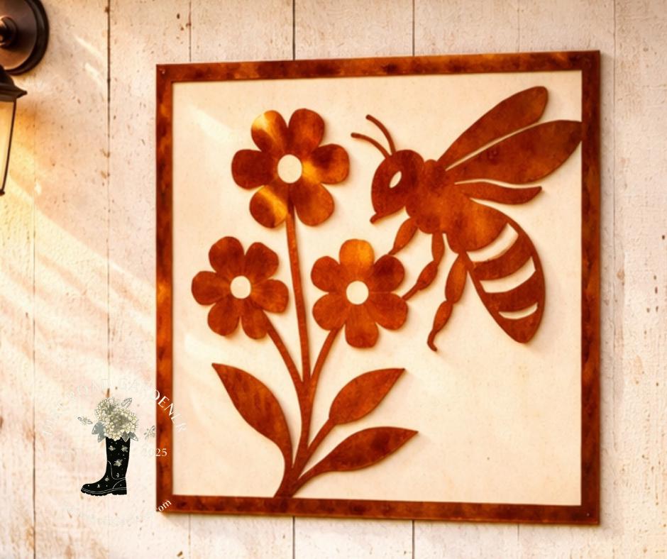 Bee and Floral Wall Art | Cottage Farmhouse Garden & Yard Decor