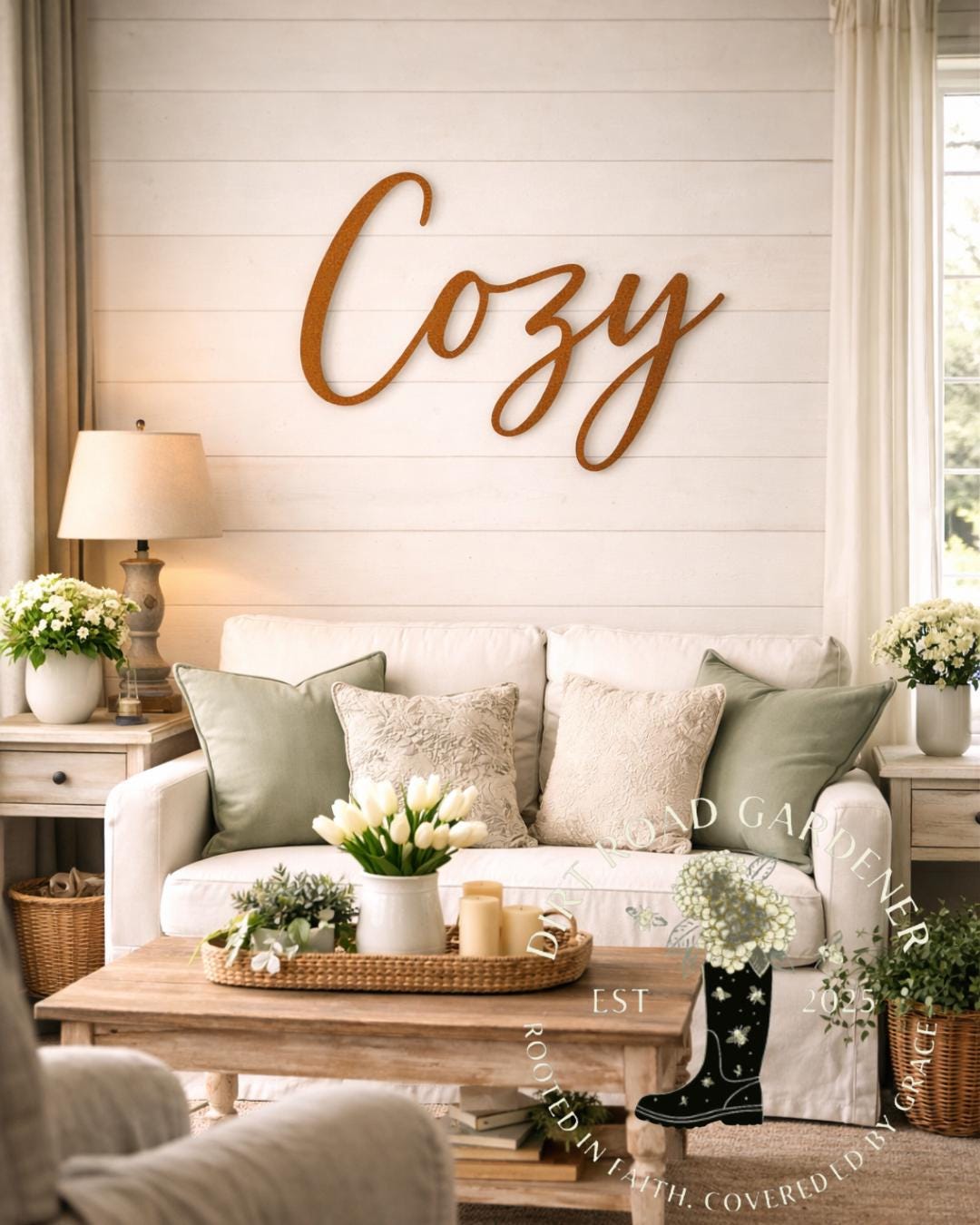 COZY Farmhouse Country Cottage Word Sign