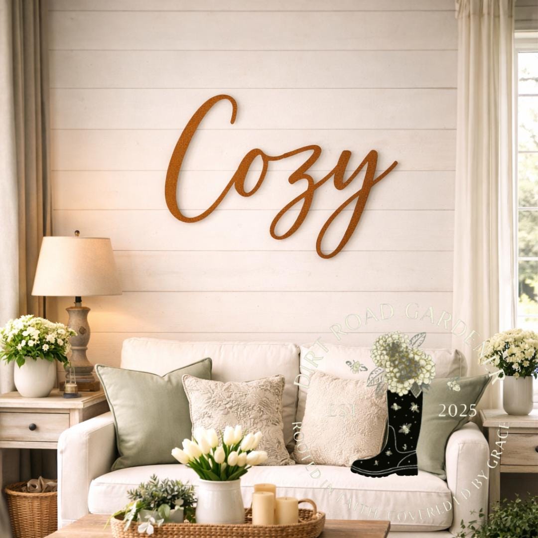 COZY Farmhouse Country Cottage Word Sign