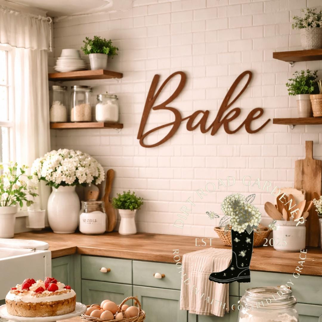 BAKE Kitchen or Bakery Farmhouse Country Cottage Word Sign