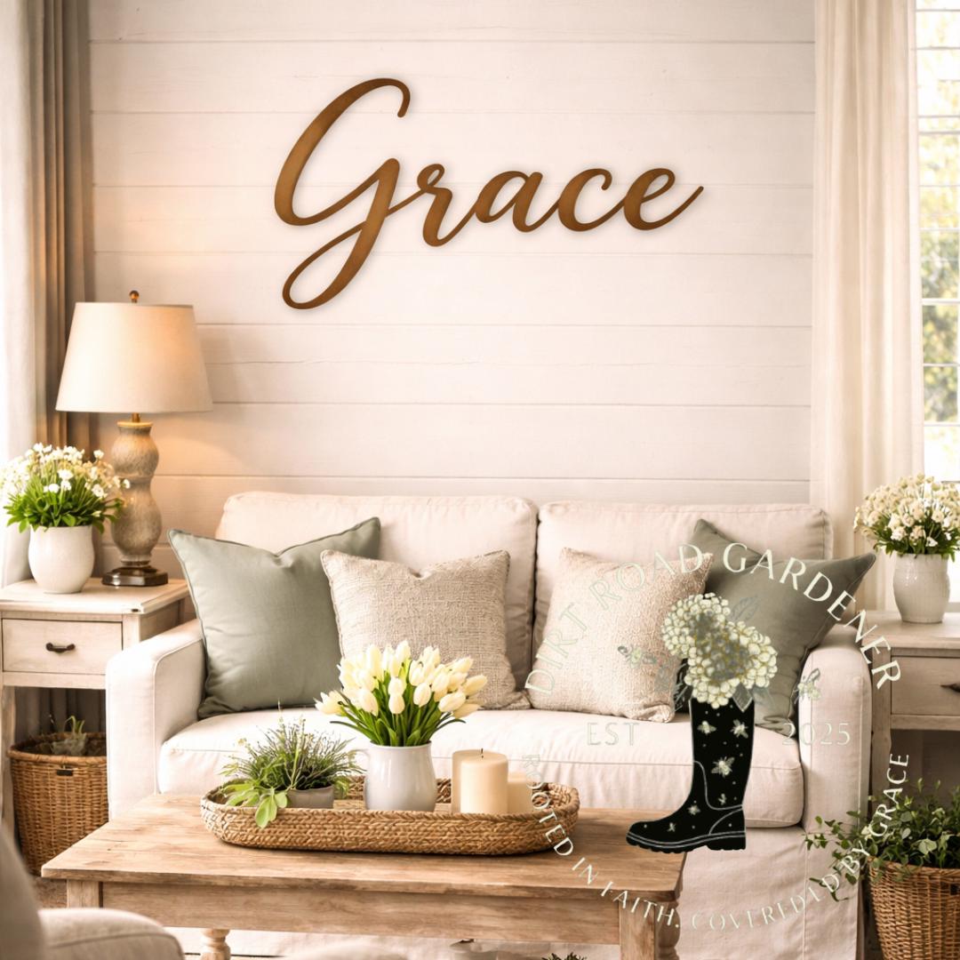 GRACE Cottage Farmhouse Script Word Sign