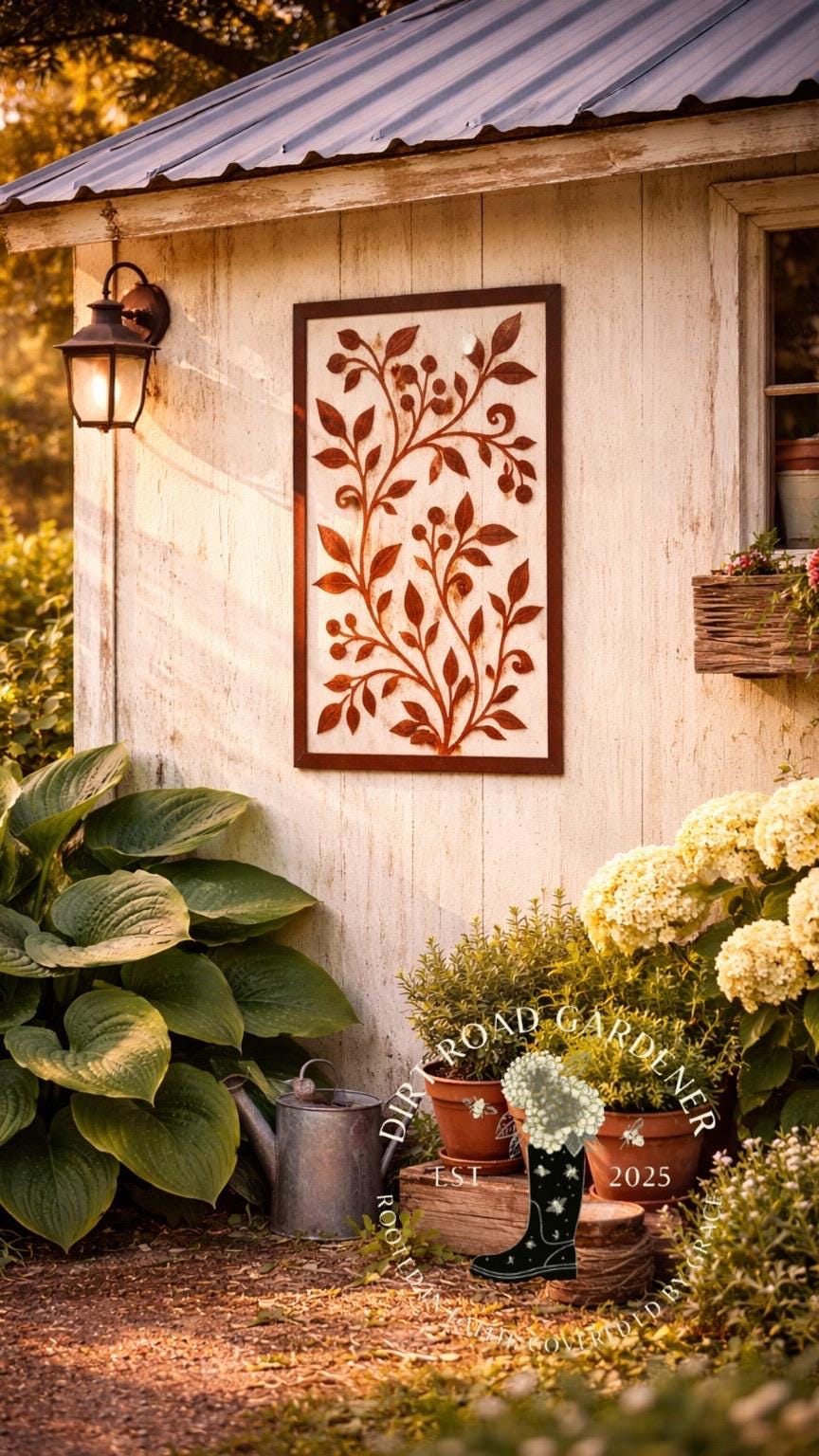 Wild Vine Botanical Metal Wall Panel | Vertical Metal Garden Art | Rustic Farmhouse Botanical Wall Decor | Cottage Garden Metal Art