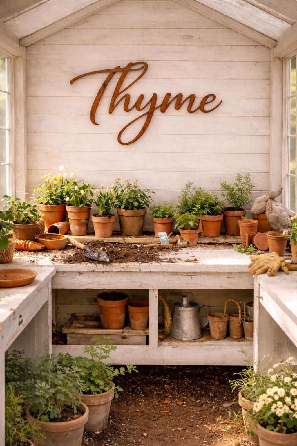 Thyme Metal Word Sign | Farmhouse Herb Garden Decor