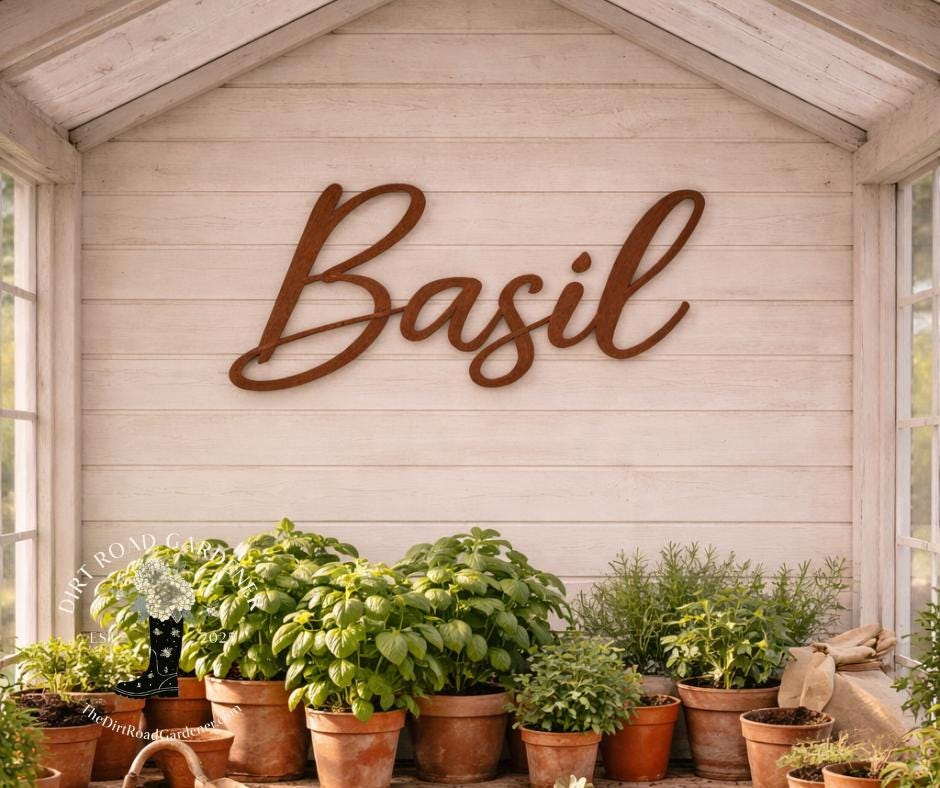 Basil Metal Word Sign | Rustic Herb Garden Decor