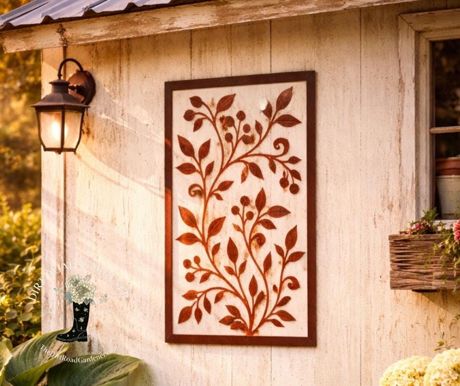 Wild Vine Botanical Metal Wall Panel | Vertical Metal Garden Art | Rustic Farmhouse Botanical Wall Decor | Cottage Garden Metal Art