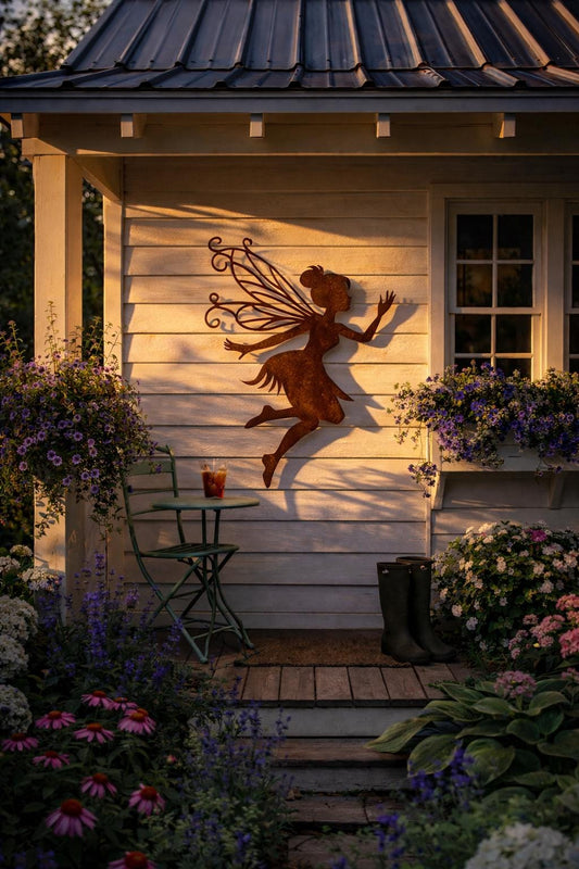 Whispering Garden Fairy Silhouette – Rustic Steel Outdoor Wall Art