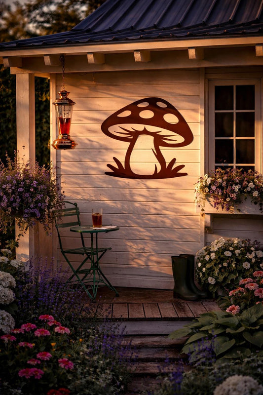Twilight Toadstool Silhouette – Rustic Steel Garden Wall Art
