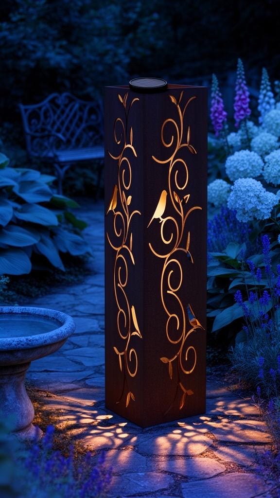 Steel Garden Luminary Set – 12" & 18" ~ Bird and Vine