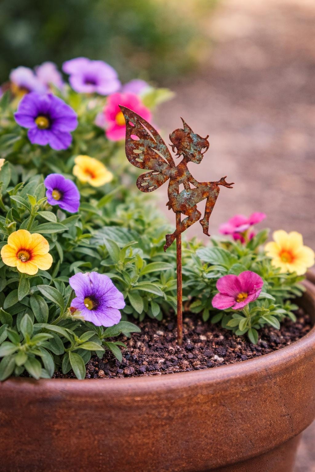 Rusty Metal Garden Fairy Plant Pick | Handmade Decor