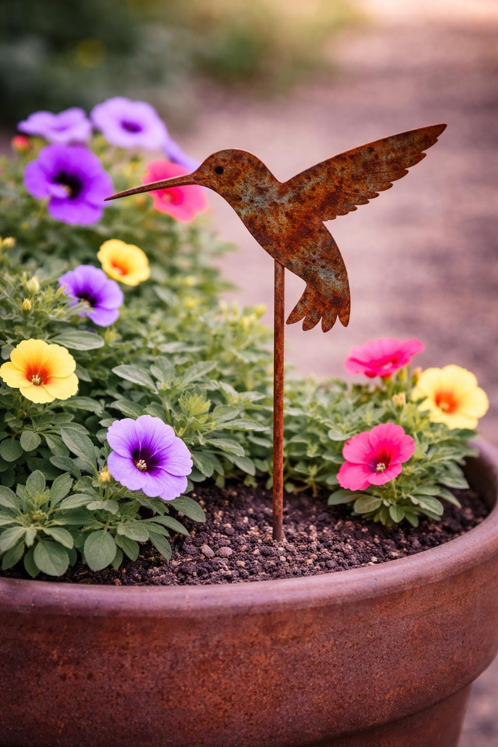 Hummingbird Garden Plant Pick | Mini Metal Bird Marker for Containers & Fairy Gardens