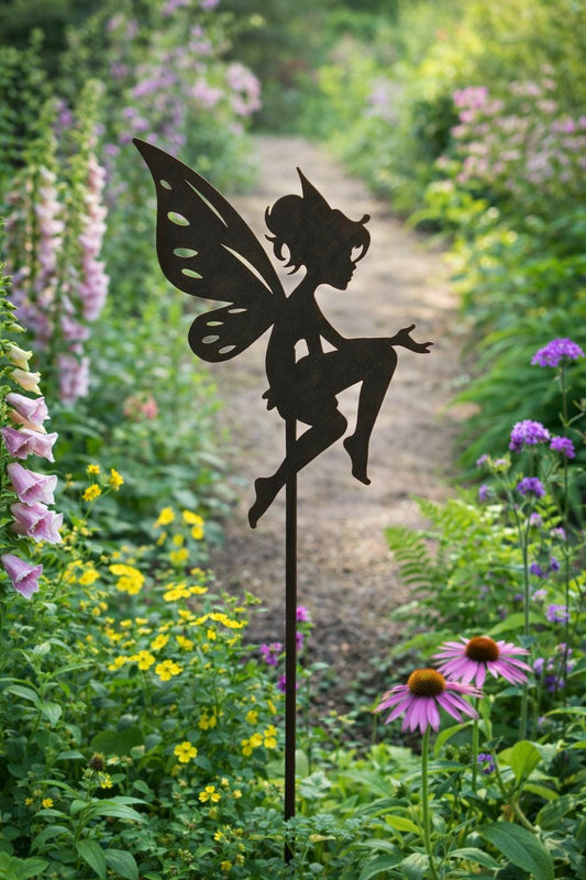 Whimsical Fairy Metal Garden Stake | Handmade Steel Garden Art