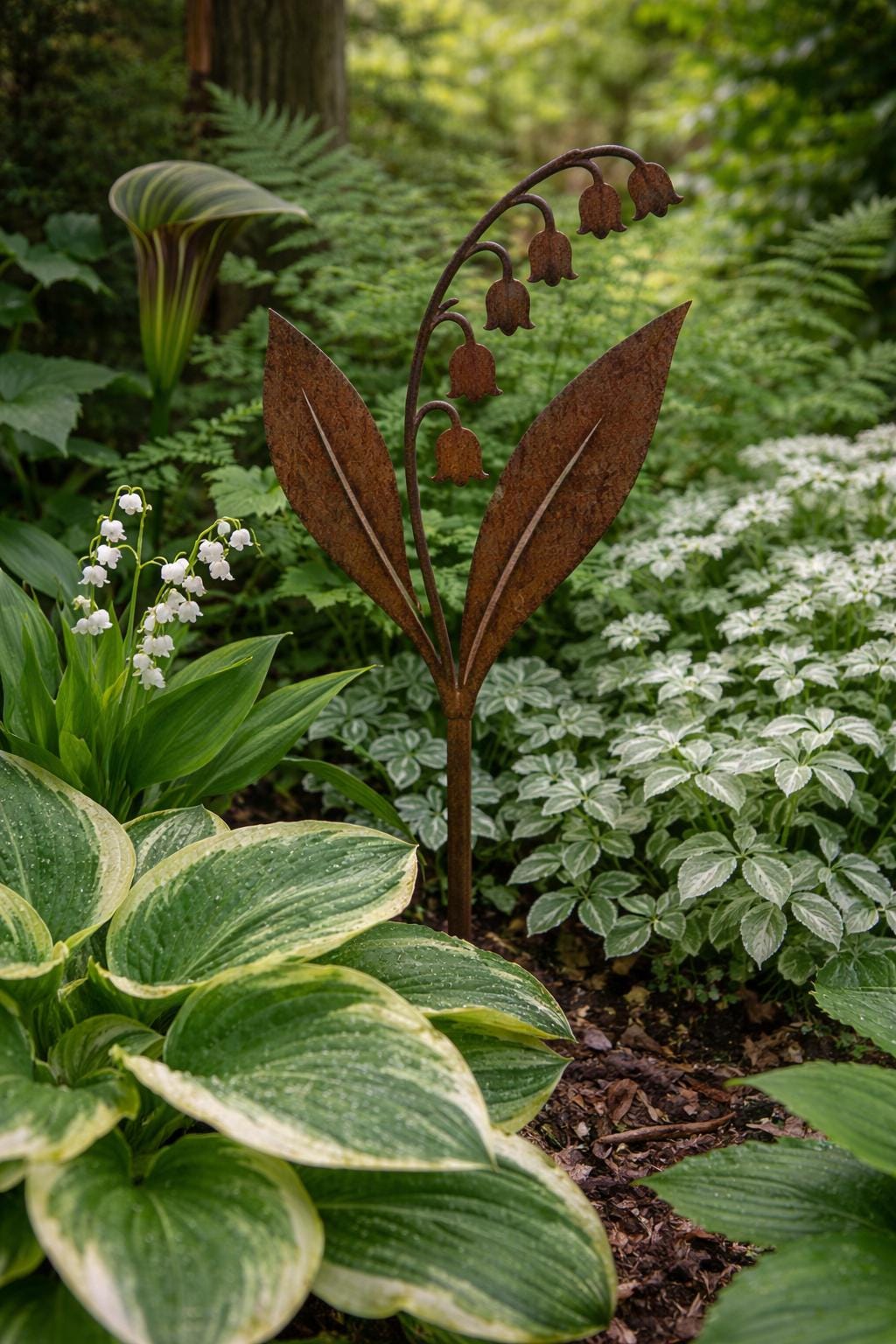 Lily of the Valley Metal Garden Stake | Handmade Steel Garden Art