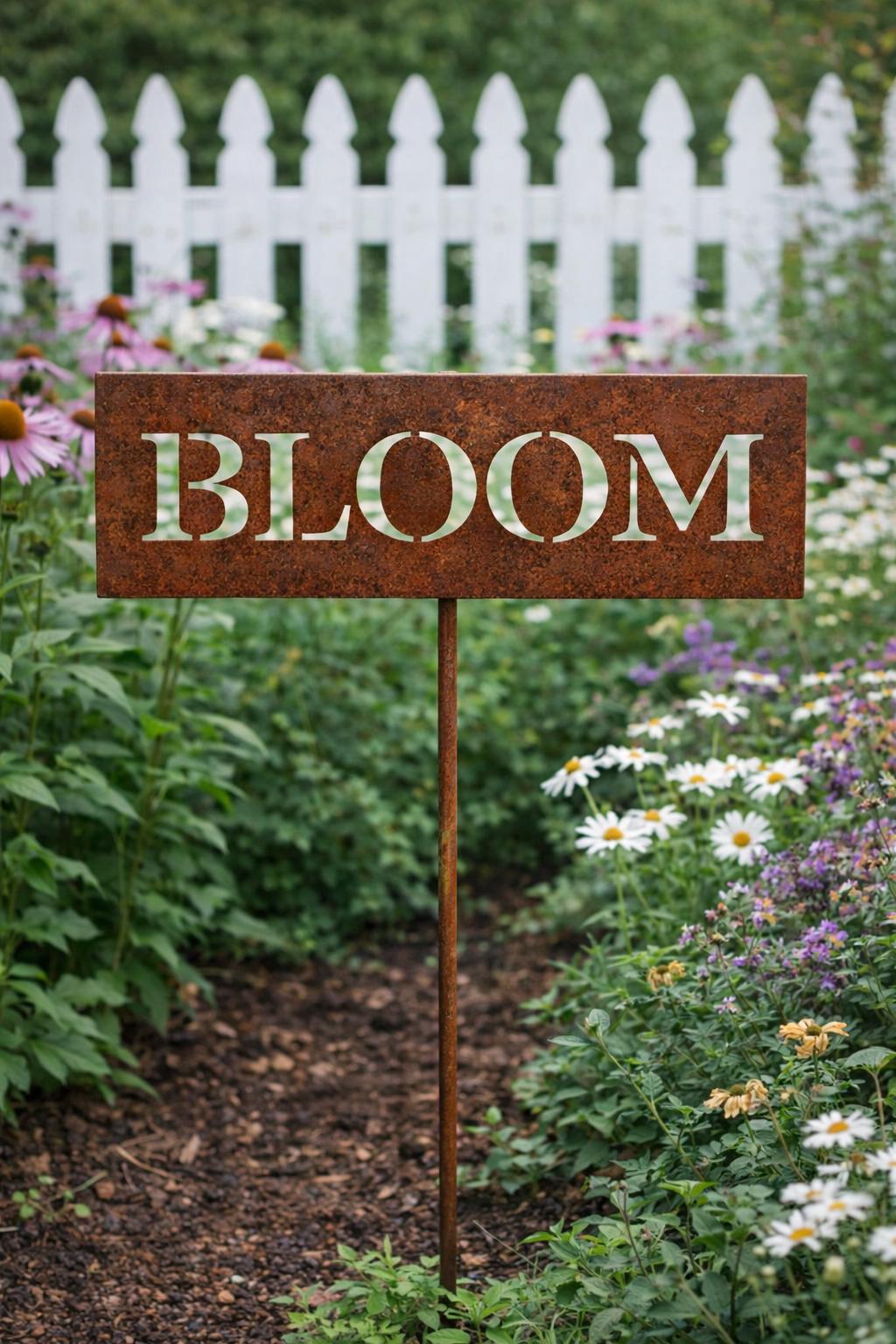 Bloom Metal Garden Marker Sign | Handmade Steel Plaque Stake