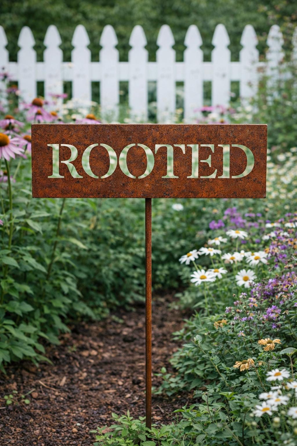 Rooted Metal Garden Marker Sign | Handmade Steel Plaque Stake