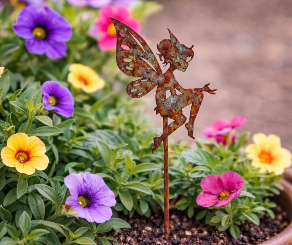 Rusty Metal Garden Fairy Plant Pick | Handmade Decor