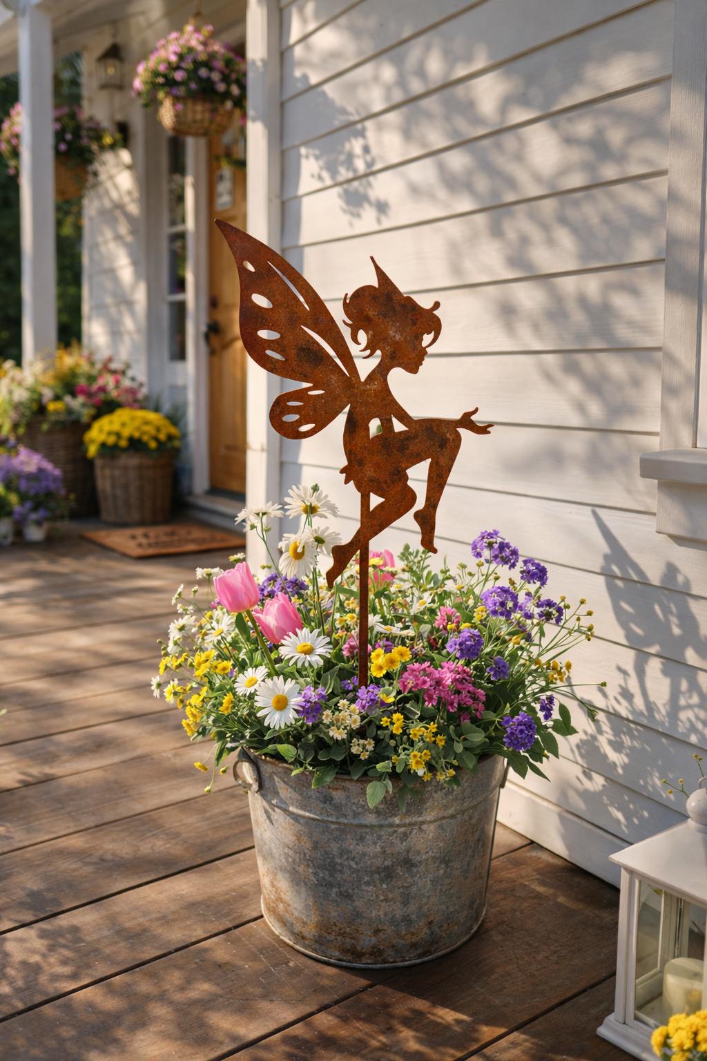 Whimsical Fairy Metal Garden Stake | Handmade Steel Garden Art