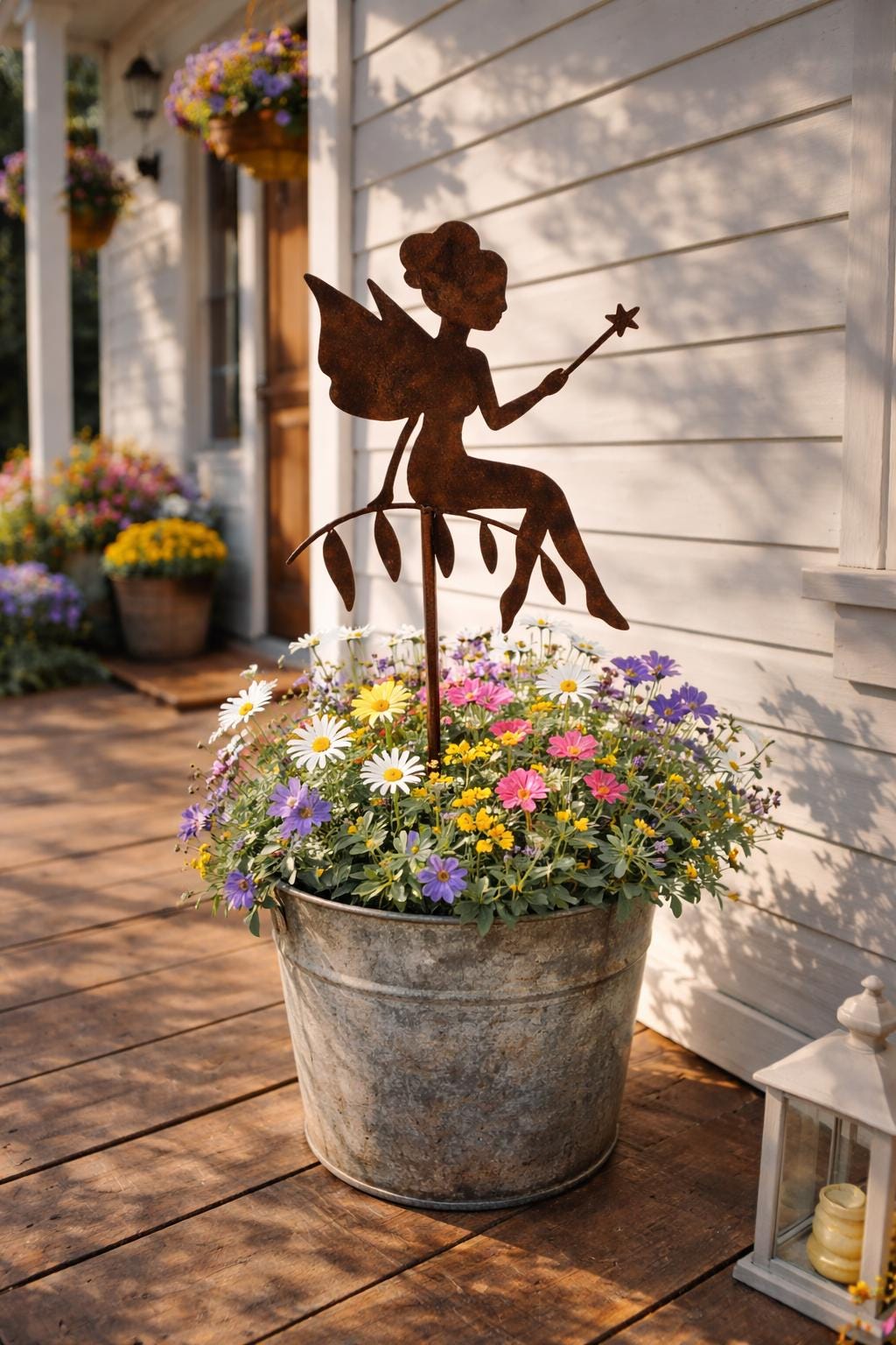 Seated Fairy with Wand Metal Garden Stake | Handmade Steel Garden Art