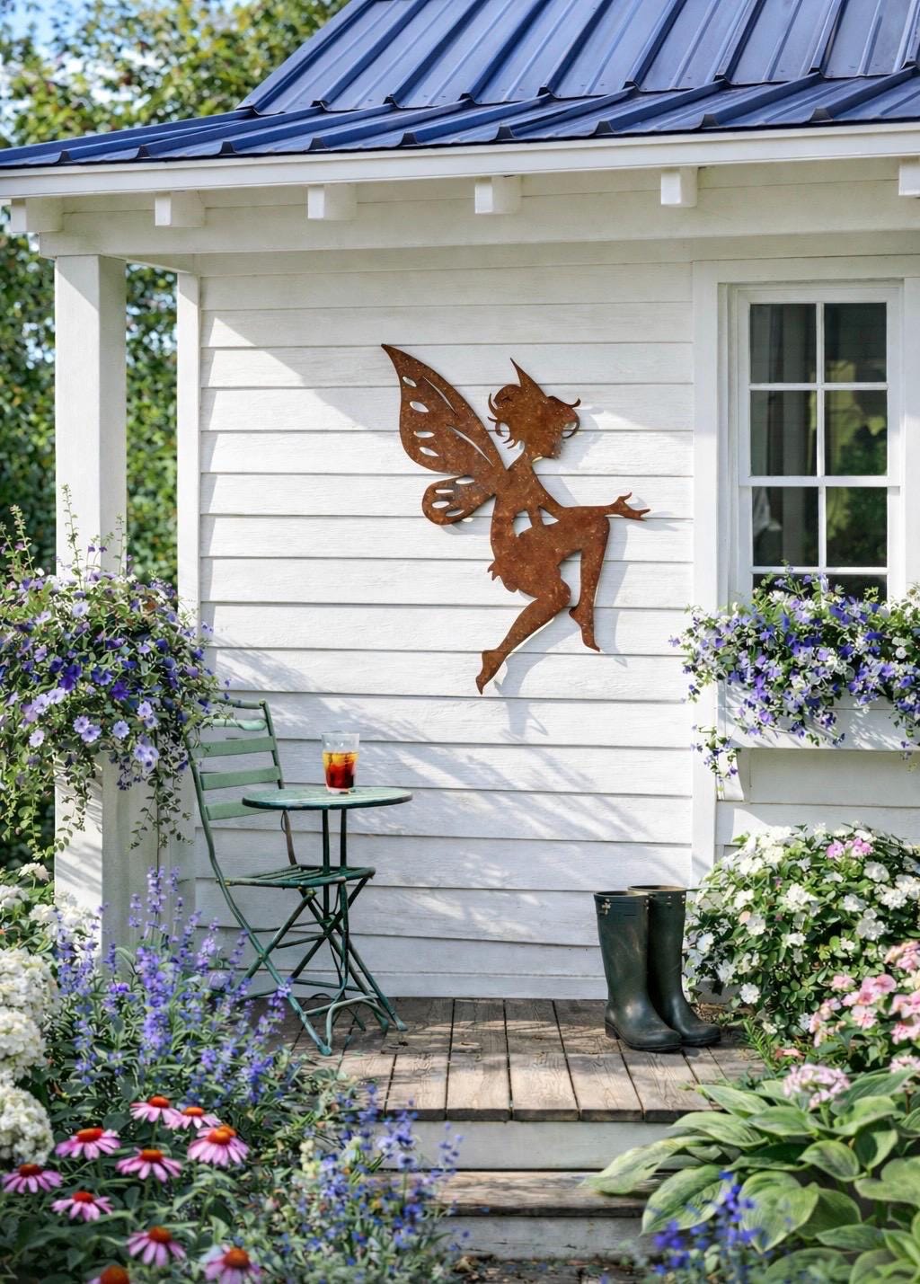 Twilight Garden Fairy Silhouette – Rustic Steel Outdoor Wall Art