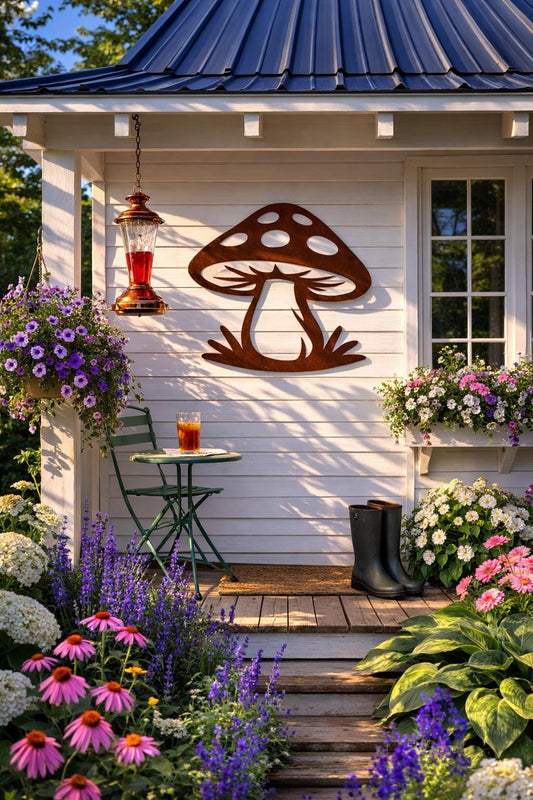 Twilight Toadstool Silhouette – Rustic Steel Garden Wall Art
