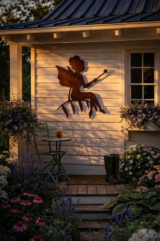 Wishmaker Garden Fairy Silhouette – Rustic Steel Outdoor Wall Art