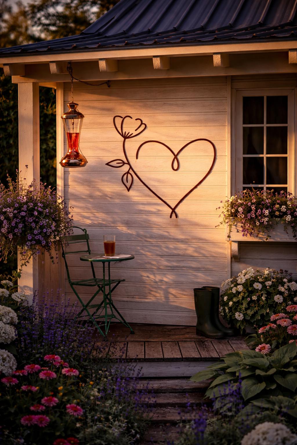 Blooming Heart Silhouette – Rustic Steel Garden Wall Art