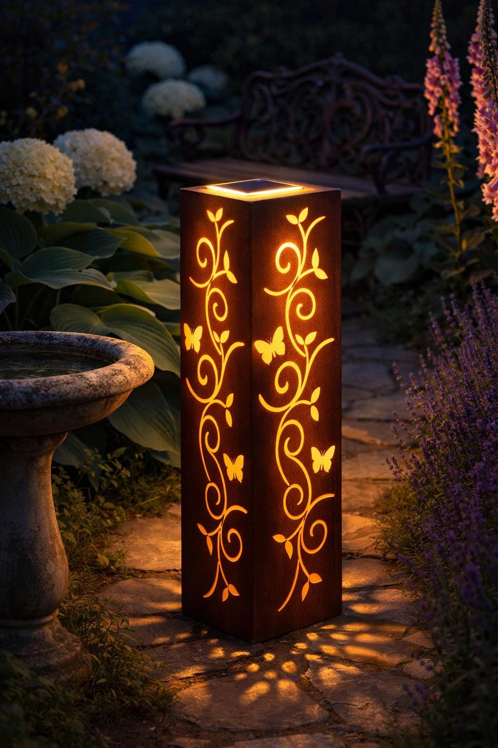 Tiered Steel Garden Luminary Set – Butterfly Vine Solar Lanterns